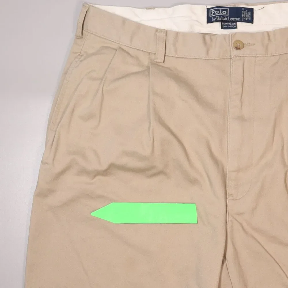 VTG Polo Ralph Lauren Hammond Pants Beige Straight Pleated Trousers Mens 36x30
